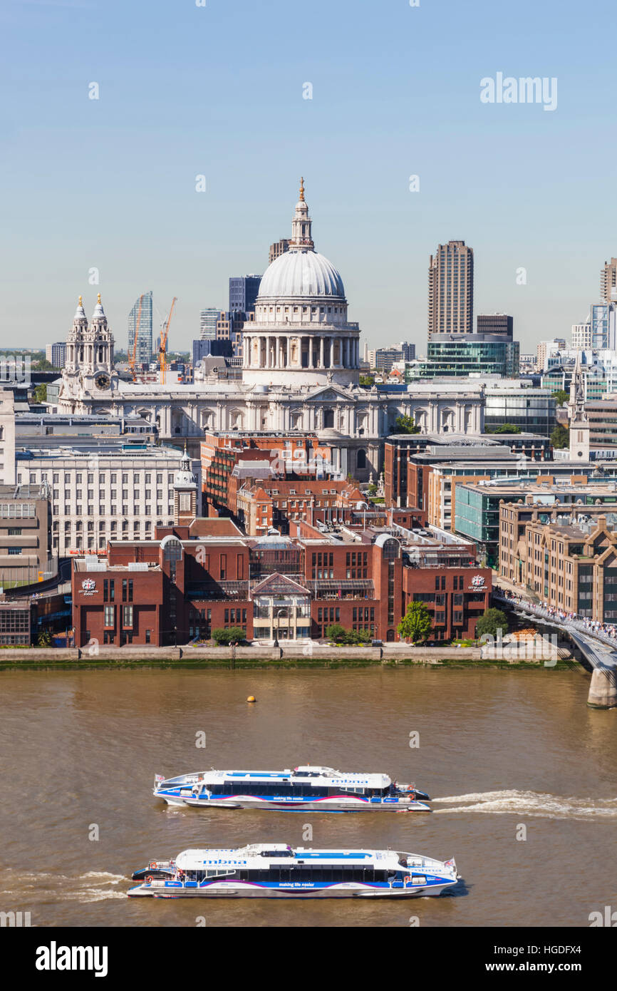 England, London, Aerial View of St Pauls Cathedral and River Thames Stock Photo