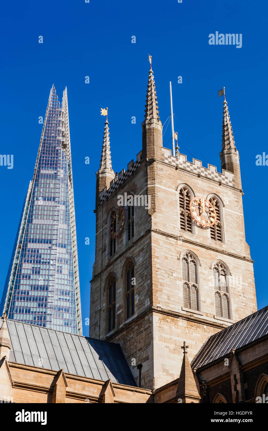 England, London, Southwark, The Shard and Southwark Cathedral Stock Photo