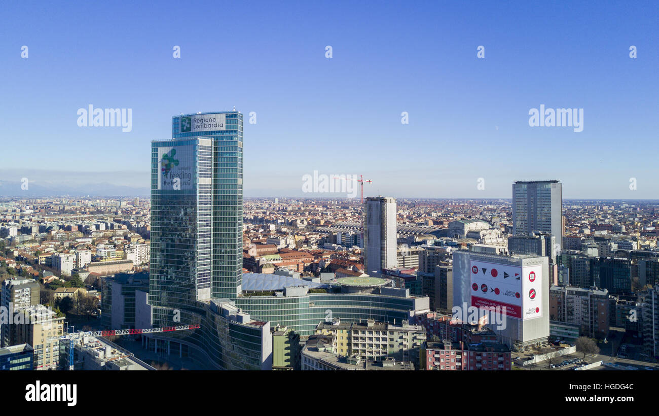 Aerial view of Palazzo Lombardia, Milan, Italy. the Lombardy region skyscraper, the square city of Lombardy Stock Photo