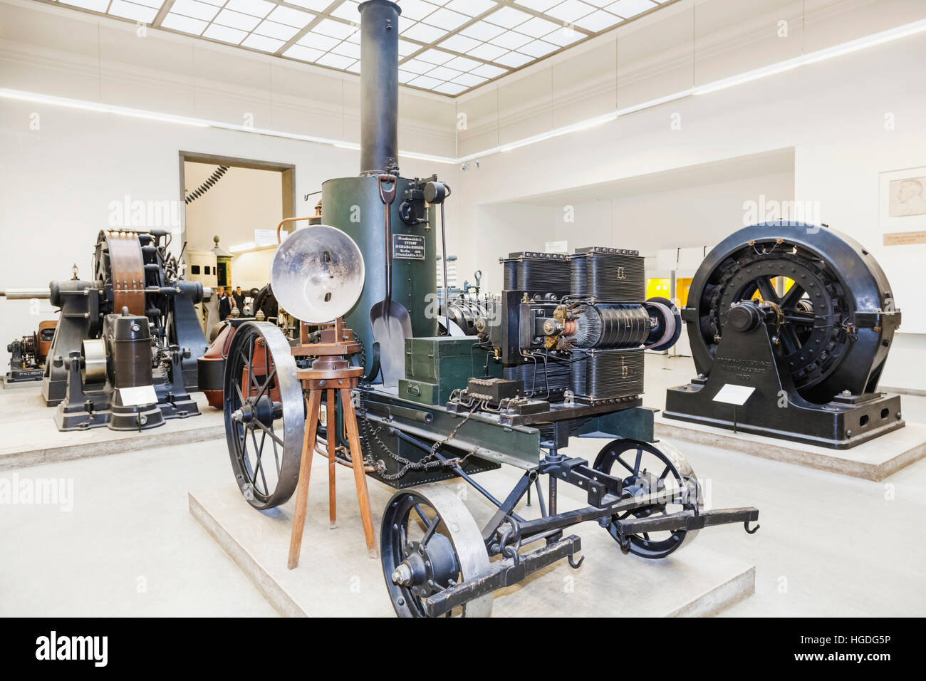 Germany, Bavaria, Munich, Deutsches Museum, Exhibit of Historical Siemens & Halske Illumination Carriage dated 1878 Stock Photo