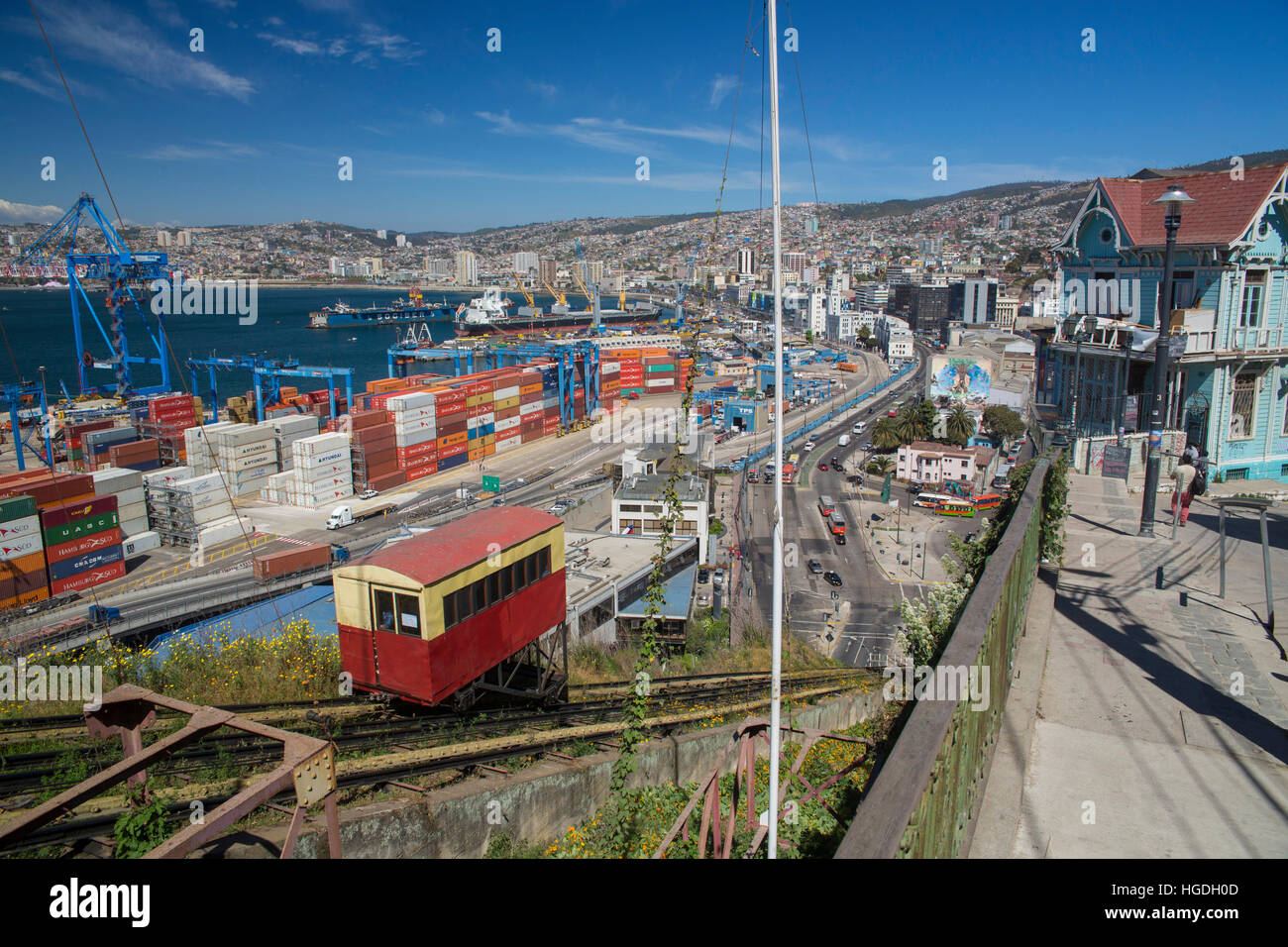 Funicular railway in Valparaiso city Stock Photo