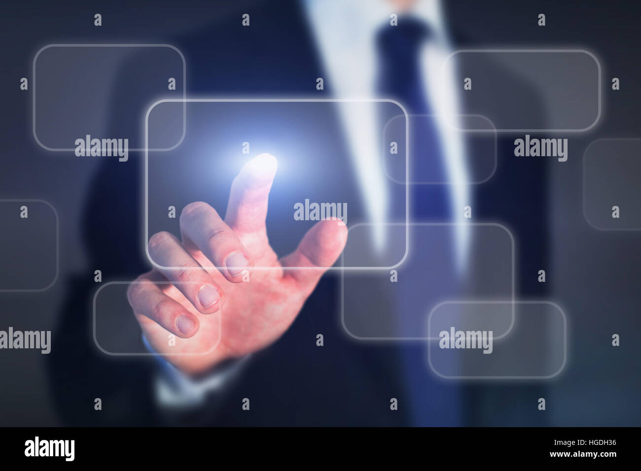abstract business technology concept, touch screen interface button, management Stock Photo