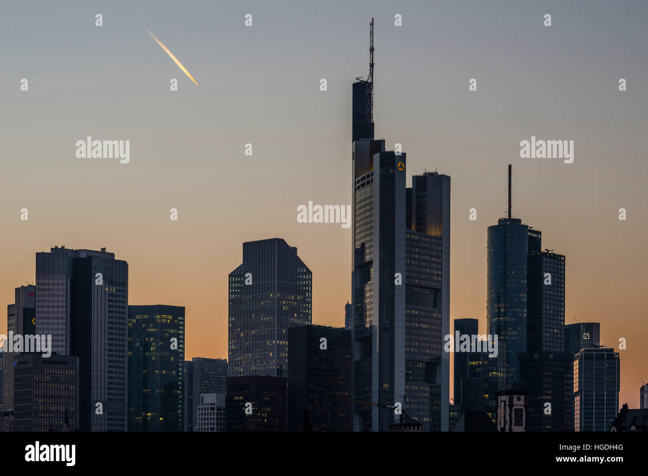 Skyline, bank district, Frankfurt on Main, Stock Photo