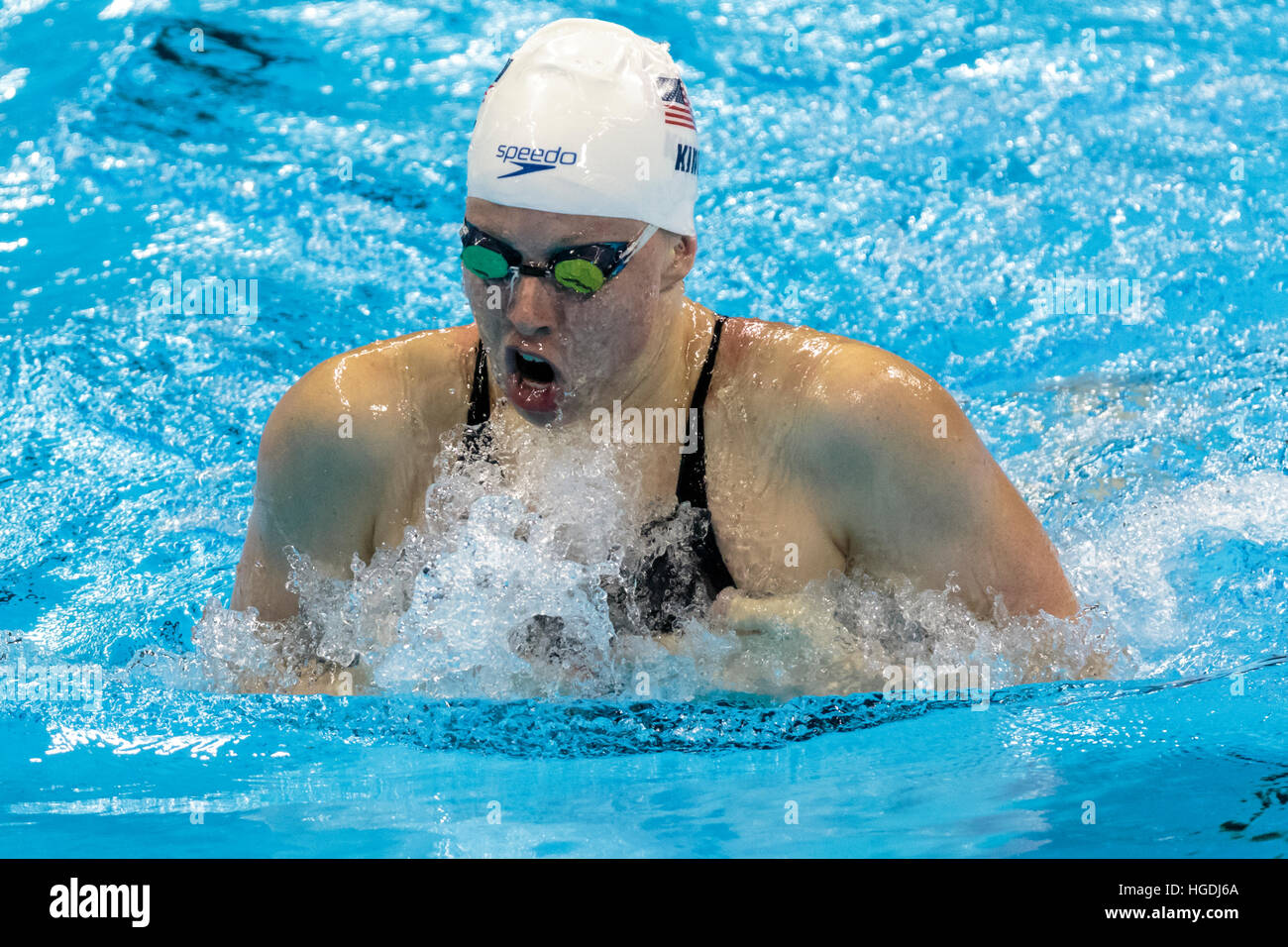 Rio de Janeiro, Brazil. 10 August 2016. Lilly King (USA) competing in the women's 200m breaststroke heat at the 2016 Olympic Summer Games. ©Paul J. Su Stock Photo