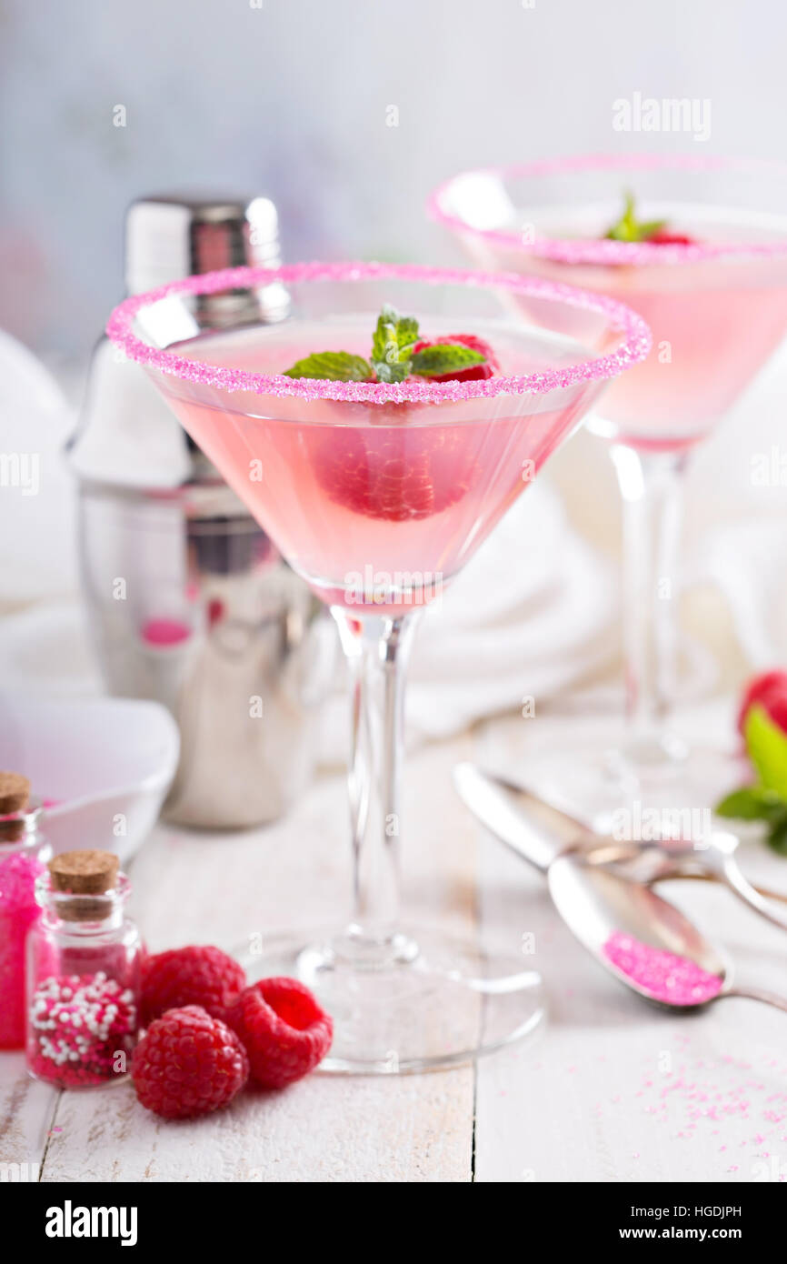 Pink raspberry martini cocktails for Valentines day Stock Photo - Alamy