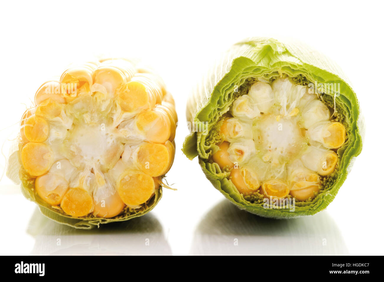 Cob of corn cut in half Stock Photo Alamy