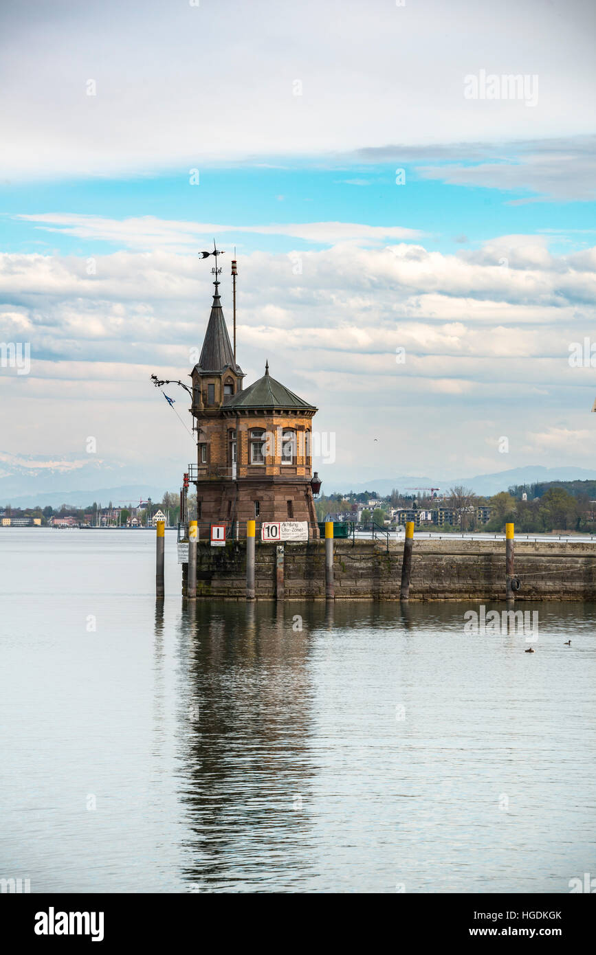 Old tower in harbor entrance, Konstanz, Lake Constance, Baden-Württemberg, Germany Stock Photo