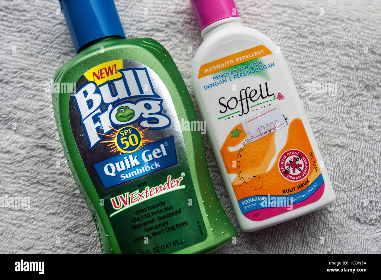 Sun block gel and insect repellent lotion Kuta Beach Bali Indonesia Stock Photo Alamy