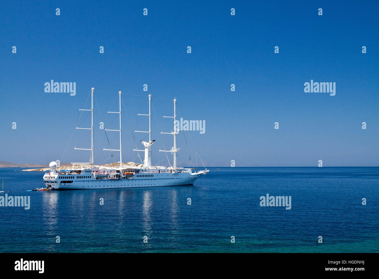 Windstar four masted luxury sailing yacht Wind Spirit Mykonos Greece Stock Photo