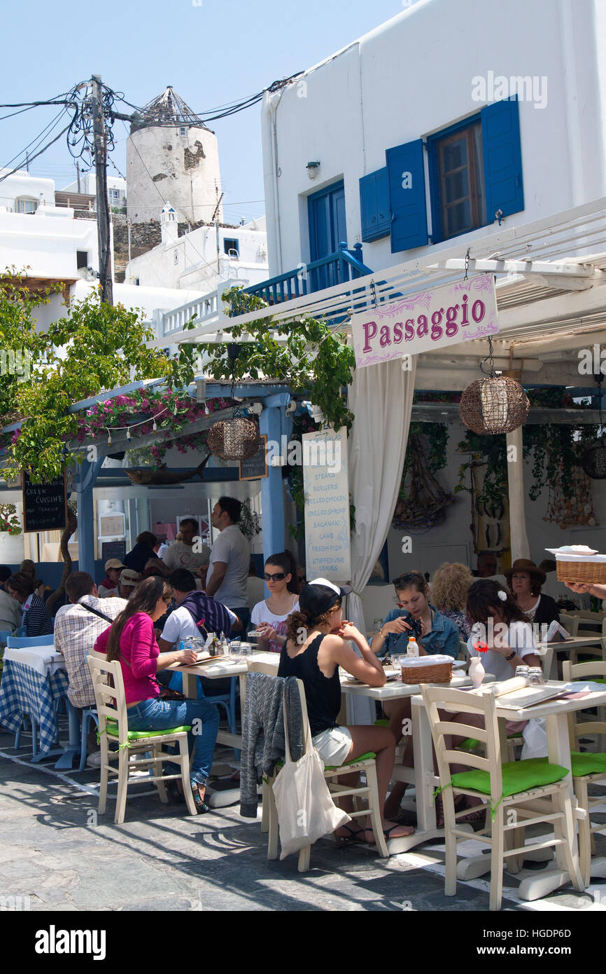 Mykonos cafe Greece Stock Photo Alamy