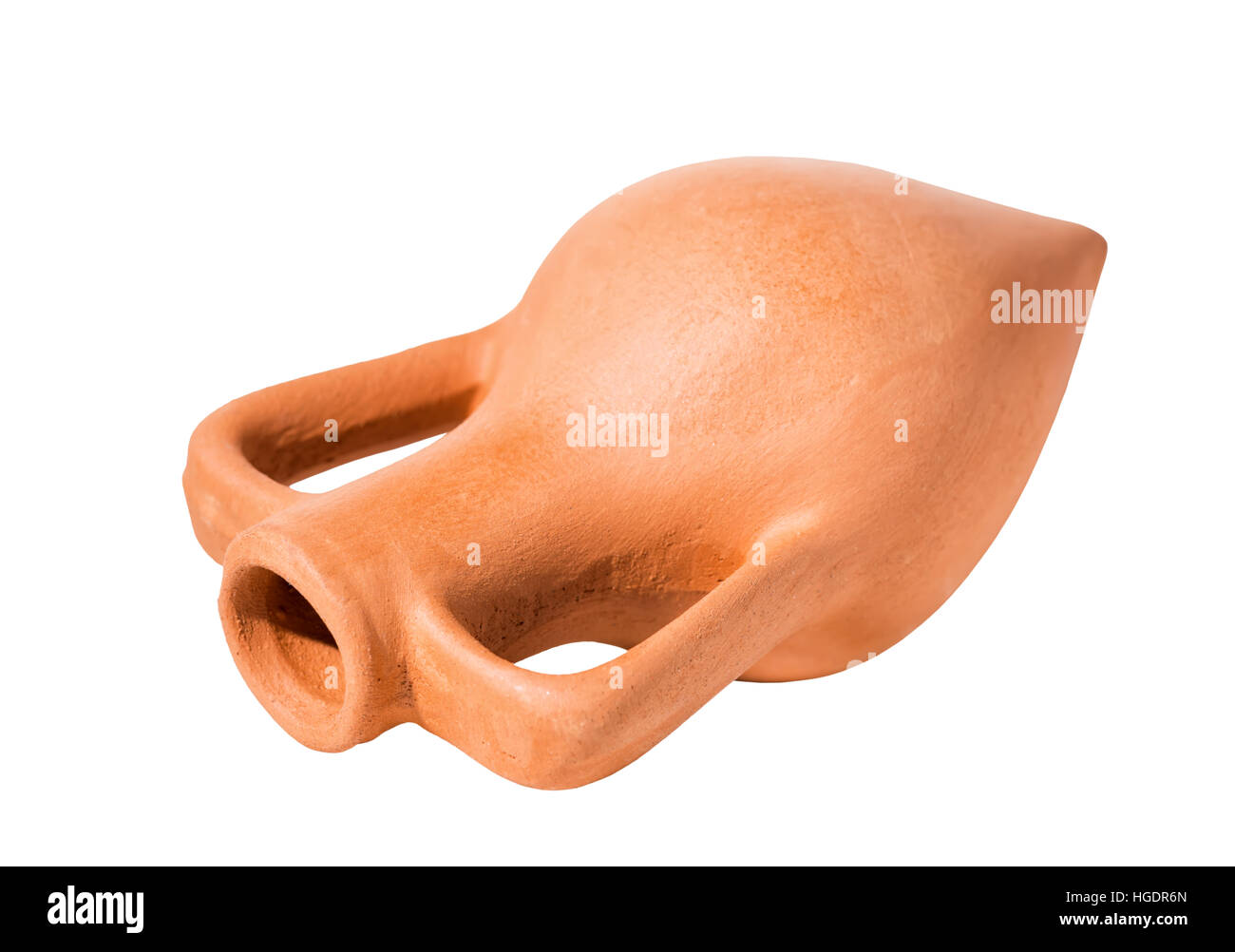 ceramic amphora is isolated on white background, close up Stock Photo