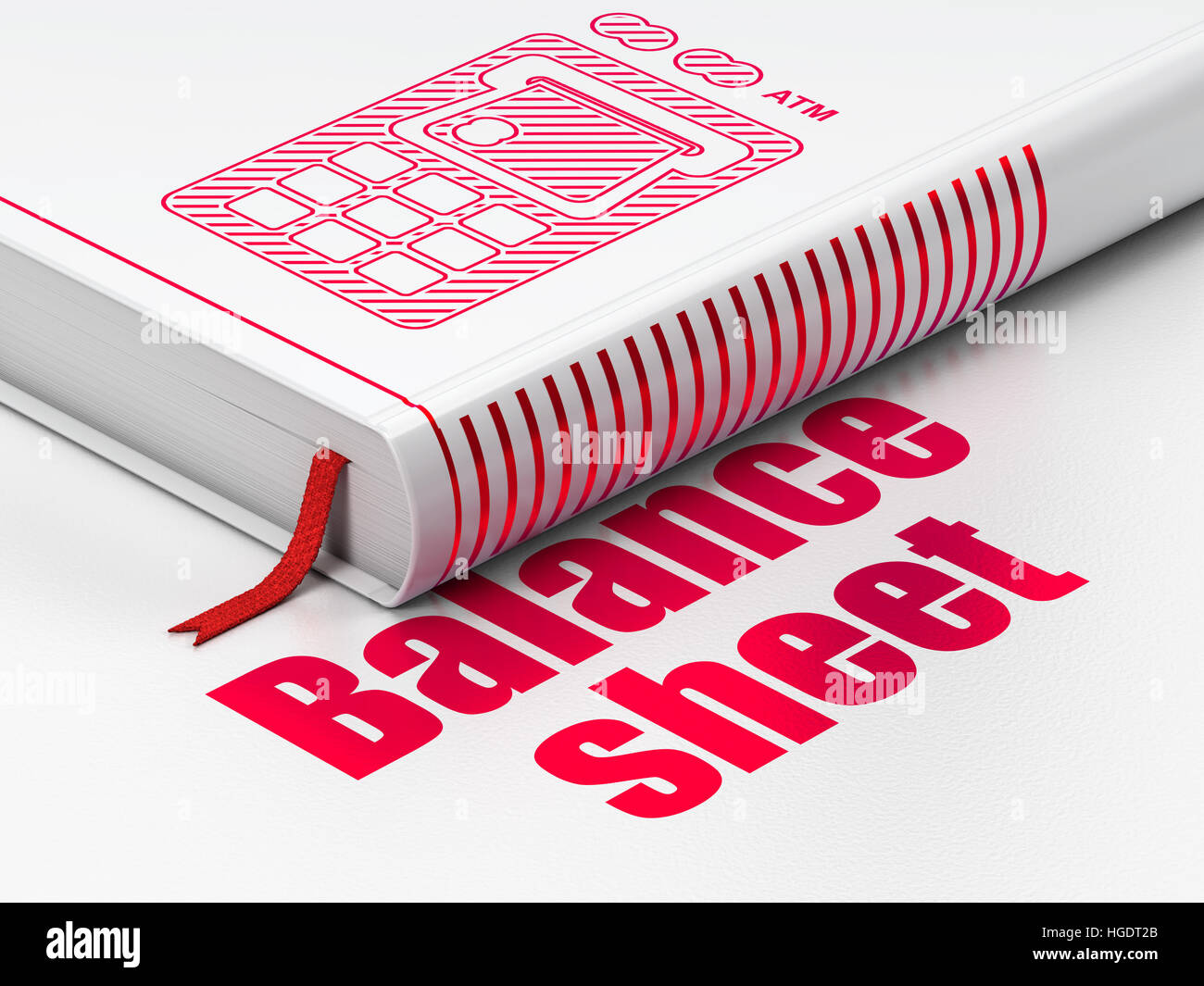 Money concept: book ATM Machine, Balance Sheet on white background ...
