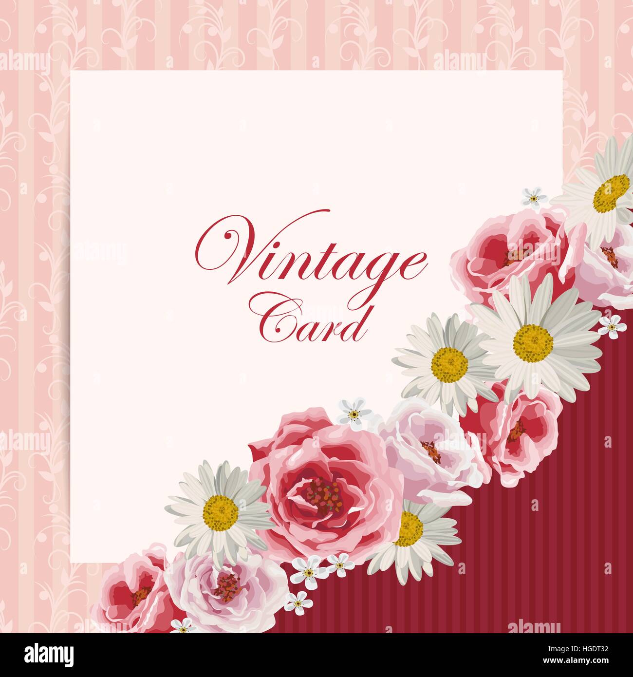 Beautiful vintage card with flowers. Vector illustration Stock Vector ...
