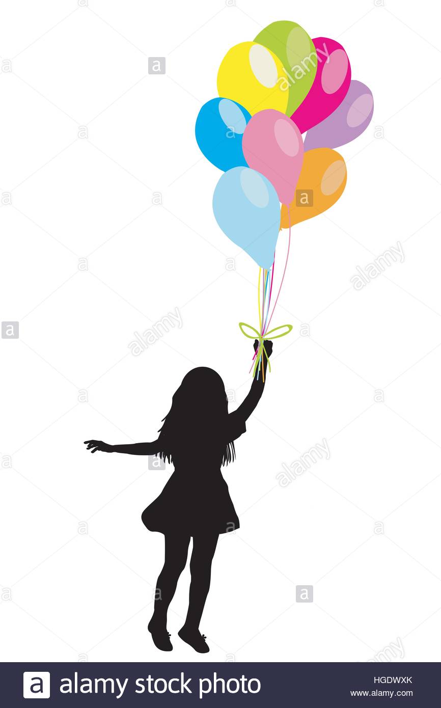 Girl Silhouette Balloons On White Stock Photos & Girl Silhouette