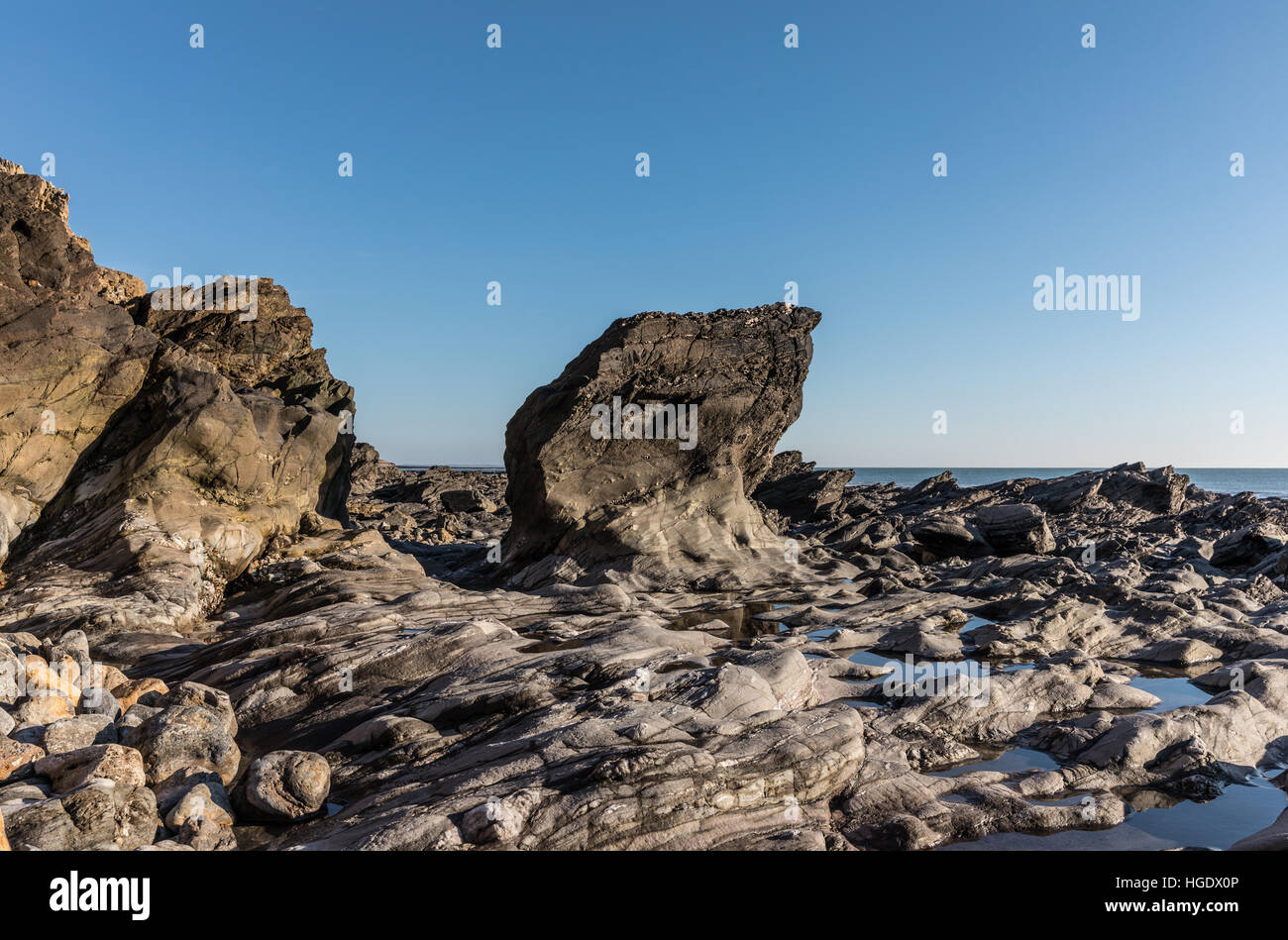 Rock formation at the Pointe du Payre Stock Photo