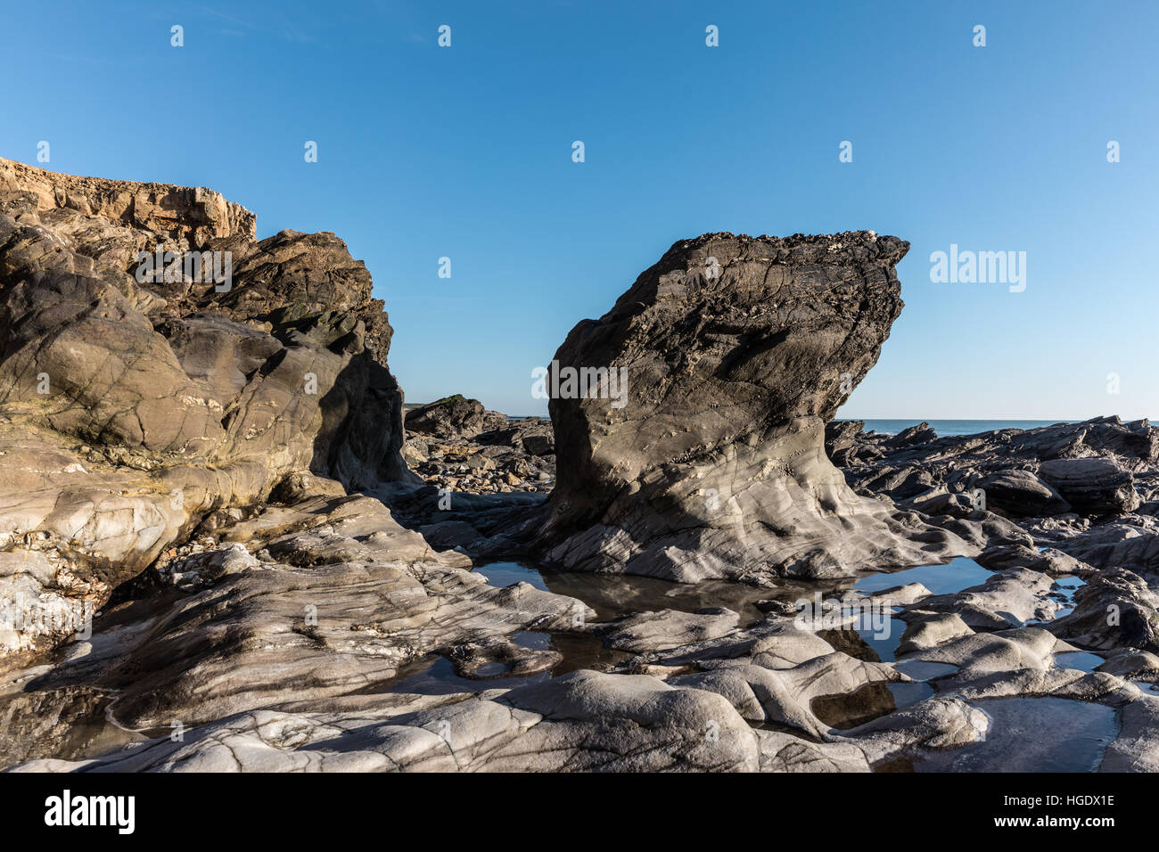 Rock formation at the Pointe du Payre Stock Photo