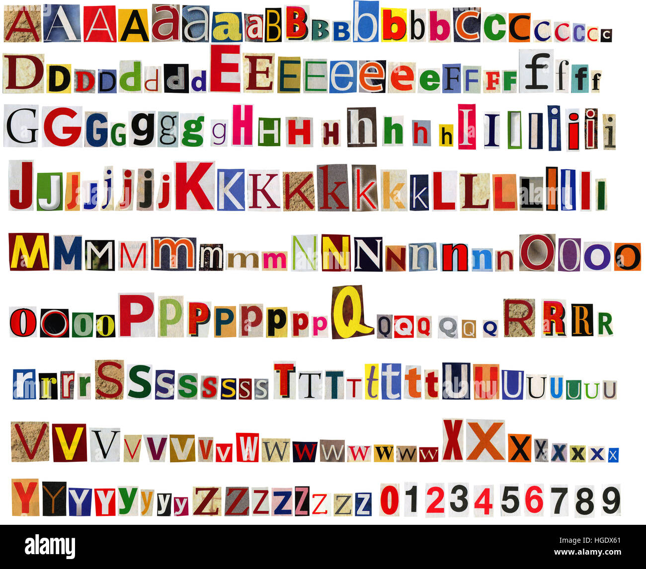 Big size colorful newspaper, magazine alphabet with letters, numbers