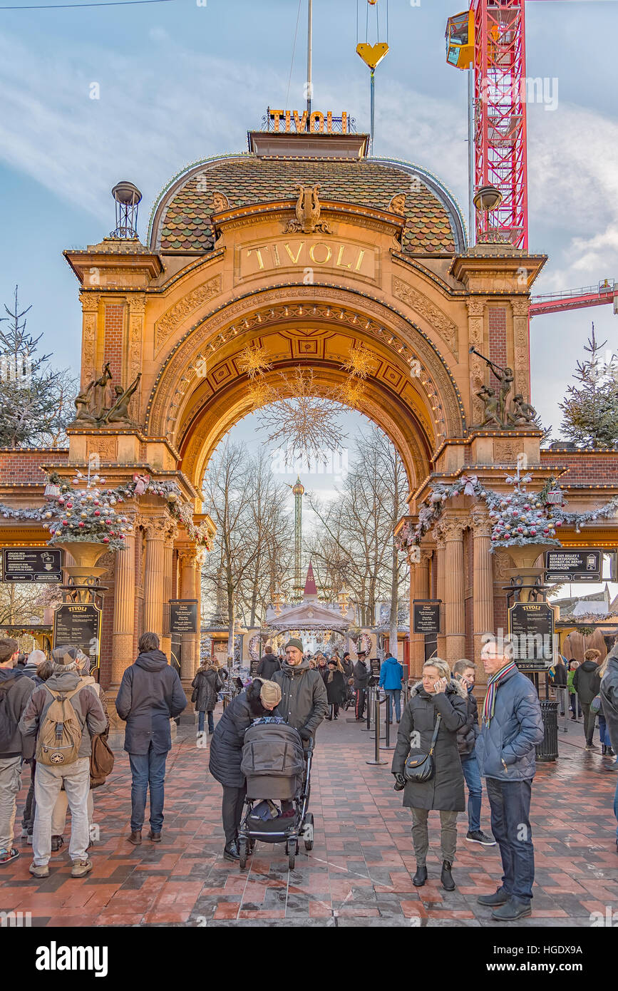 Many happy customers leaving the Tivoli Gardens amusement park in Copenhagen. Stock Photo