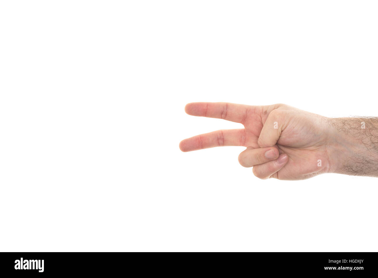 Hand showing two fingers for counting and indicating numbers. Horizontal Stock Photo