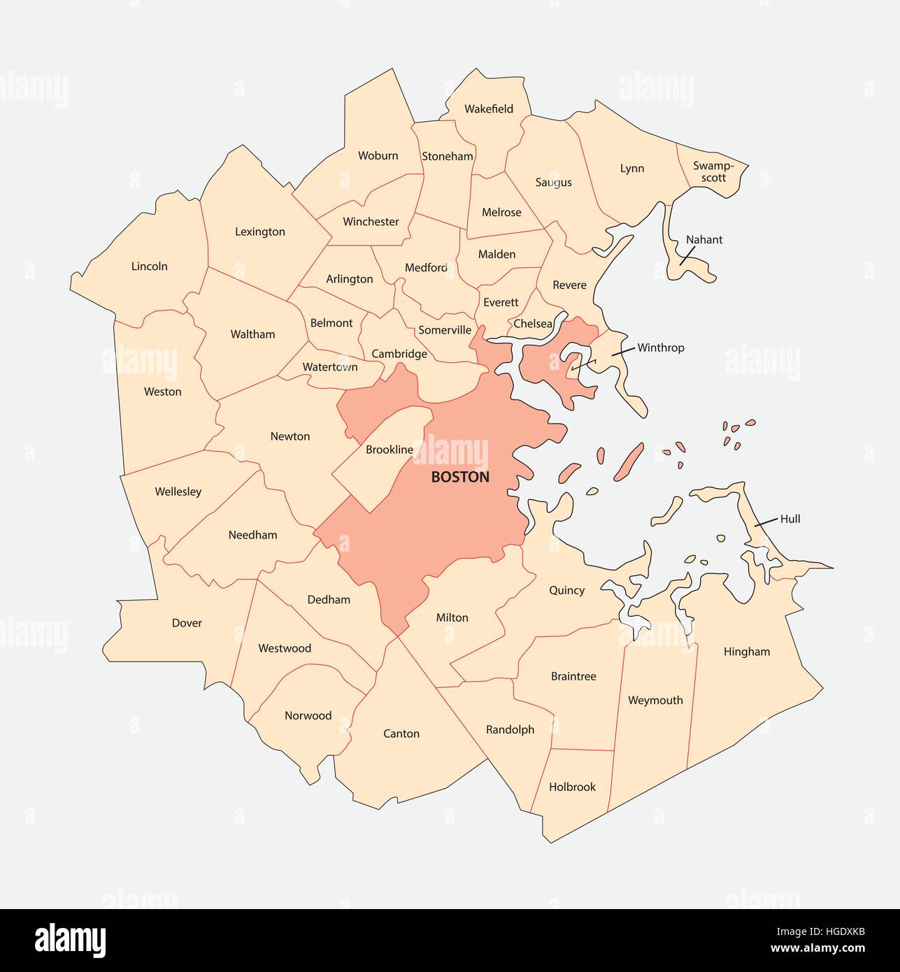 metro-boston area map Stock Vector