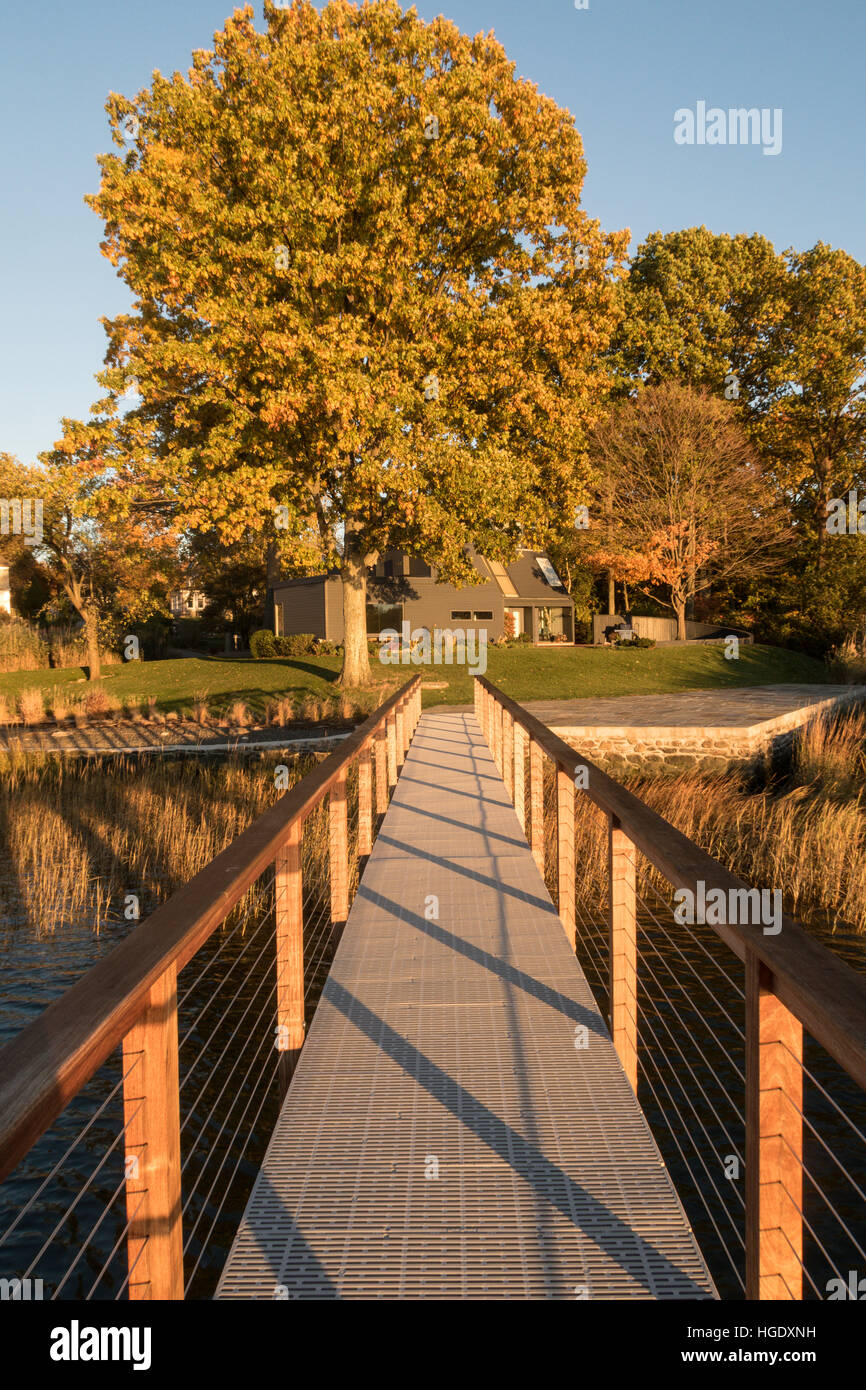Private Boat Dock, Long Island Sound, Connecticut, USA Stock Photo