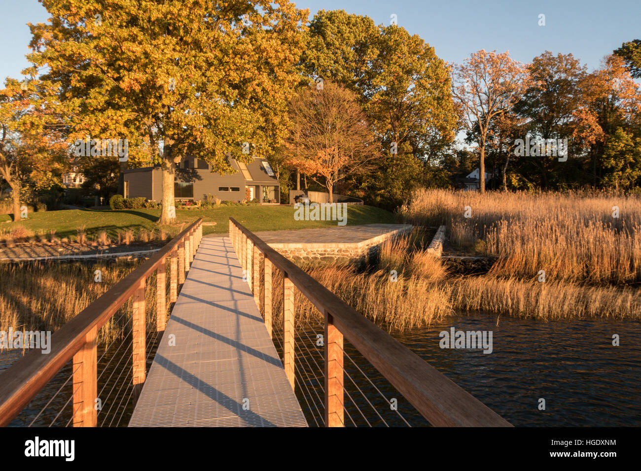 Private Boat Dock, Long Island Sound, Connecticut, USA Stock Photo