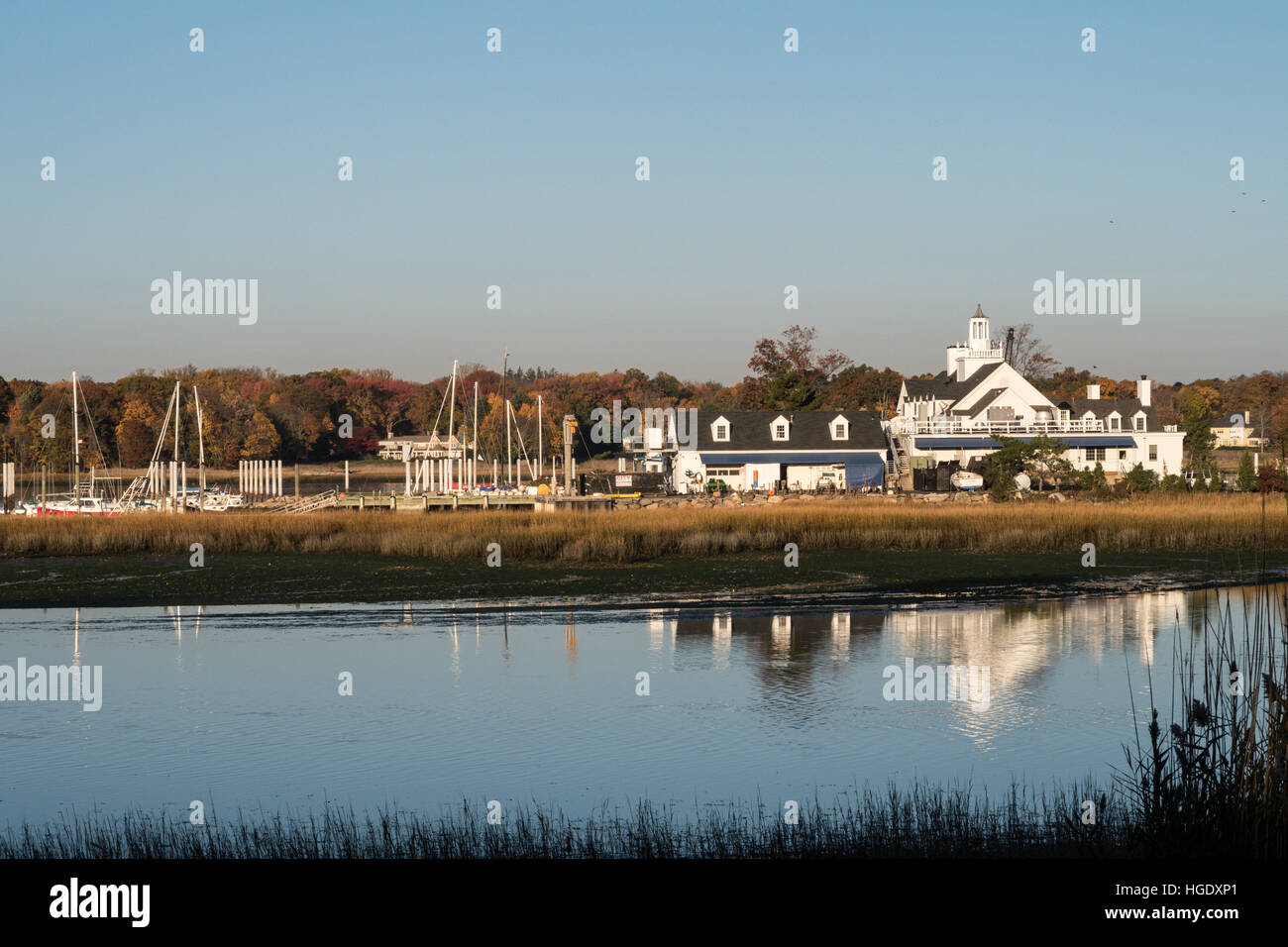 Riverside Yacht Club on the Long Island Sound, Connecticut, USA Stock Photo