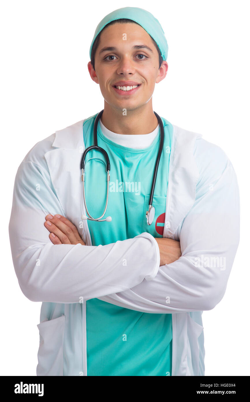 Young doctor smiling occupation job doctor's overall isolated on a white background Stock Photo
