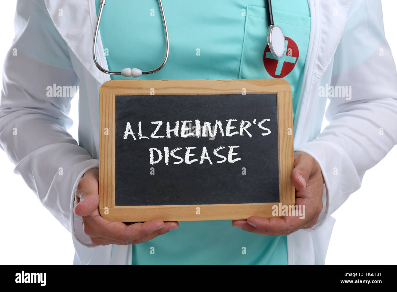 Alzheimers disease Alzheimer Alzheimer's ill illness healthy health young doctor with sign Stock Photo