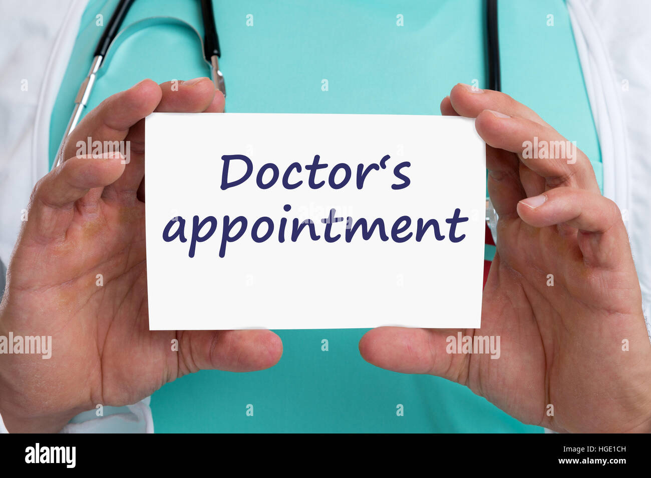 Doctor's medical appointment doctor medicine ill illness healthy health with sign Stock Photo