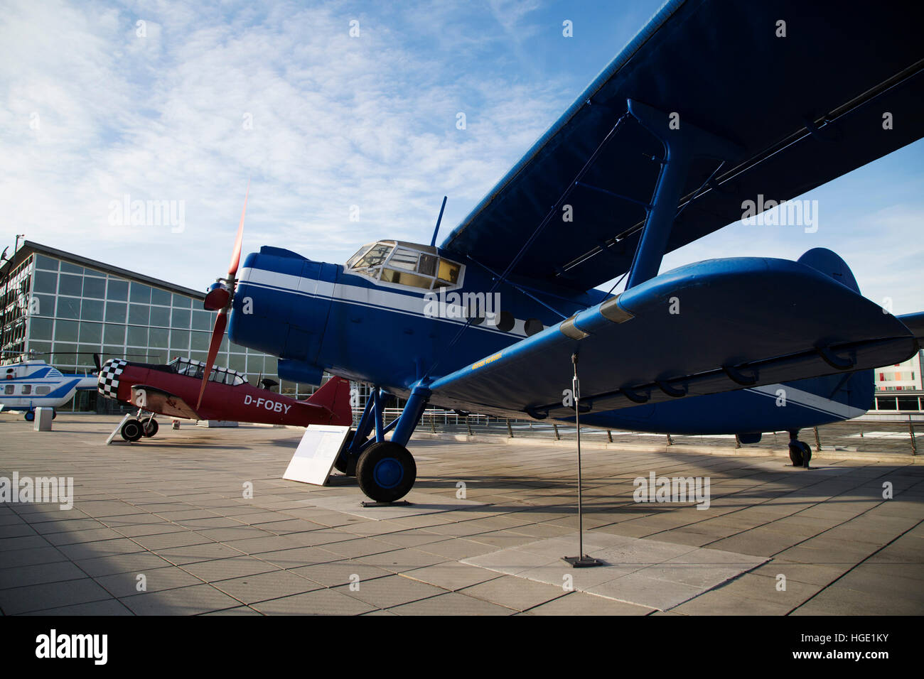 An Antonow AN-2 biplane at Stuttgart Airport in Stuttgart, Germany. Stock Photo