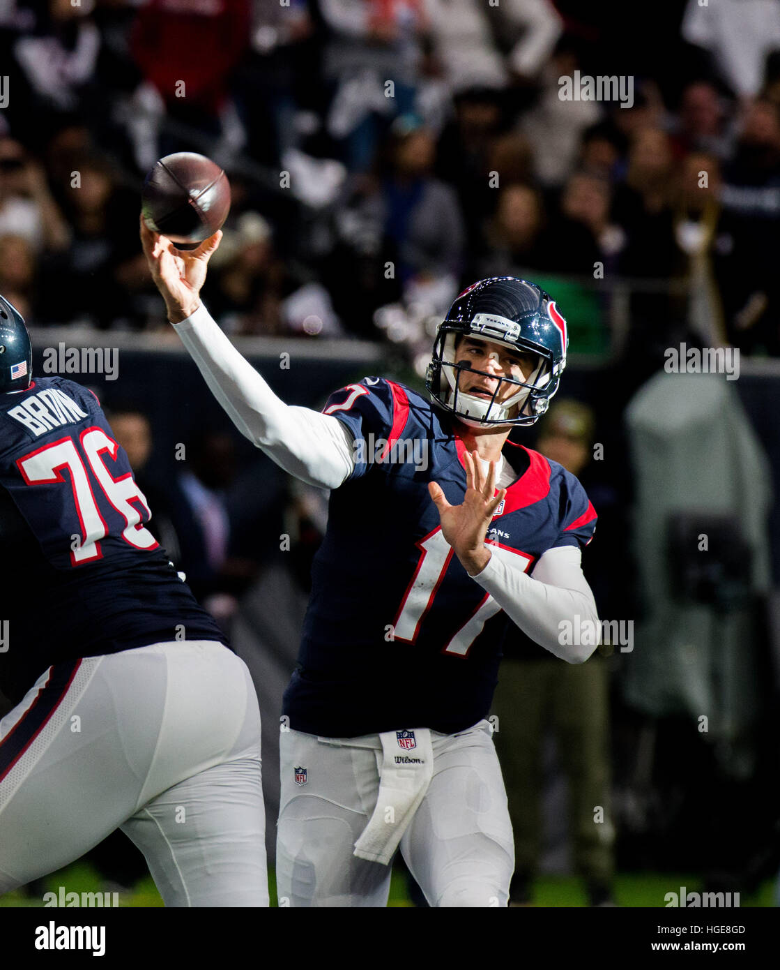 07.01.2017. Houston, TX, USA.  Houston Texans quarterback Brock Osweiler (17) throwing the ball during the first half of the AFC Wild Card football game between the Houston Texans and the Oakland Raiders on January 07, 2017, at NRG Stadium in Houston. Stock Photo