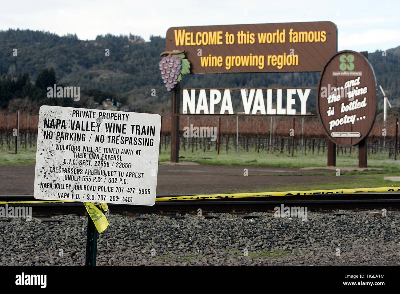 Oakville, CA, USA. 6th Jan, 2017. Yellow caution tape is seen attached