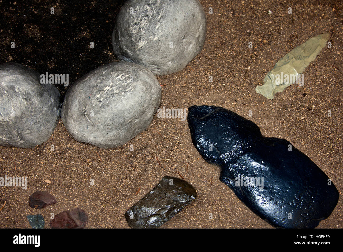 Maine; Calais, Saint Croix International Historic Site, native American artifacts recovered from the St Croix French settlement, Stock Photo