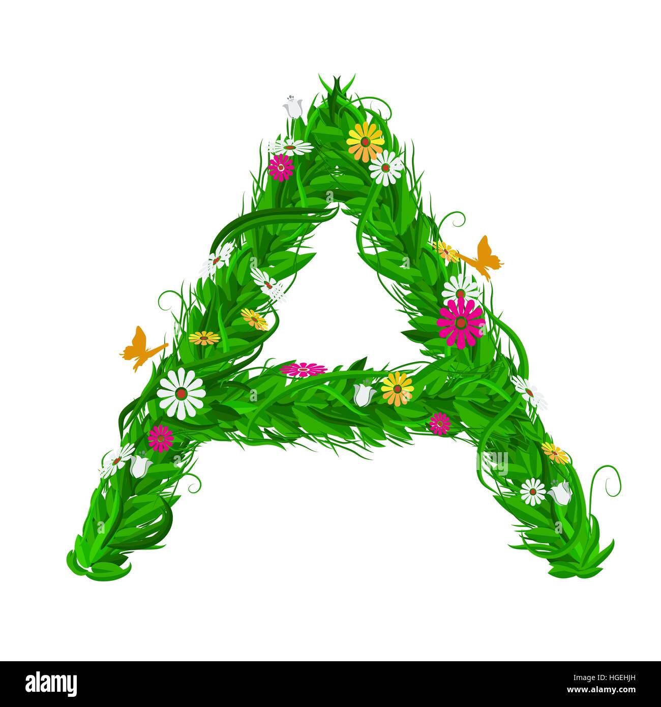 A Green eco letter with leaves and flowers for your design. Flat color ...