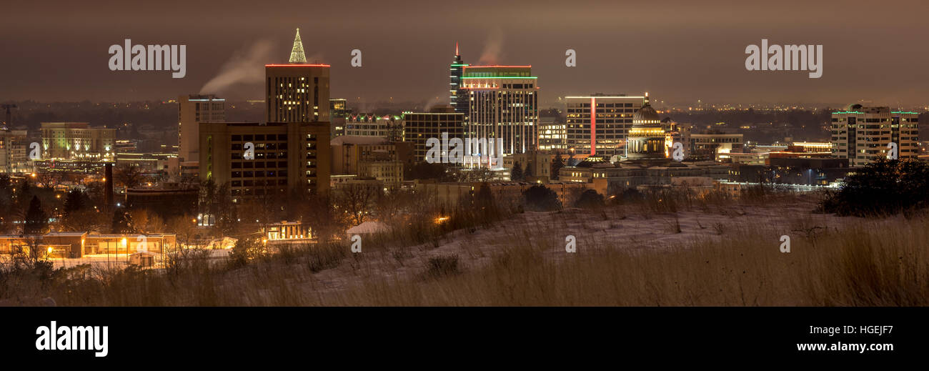 Boise city skyline in winter at night Stock Photo