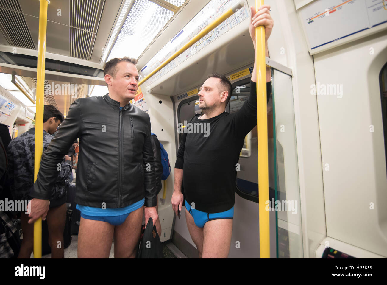 London, UK. 08th Jan, 2017. 8th annual 'No Trousers Tube Ride' in