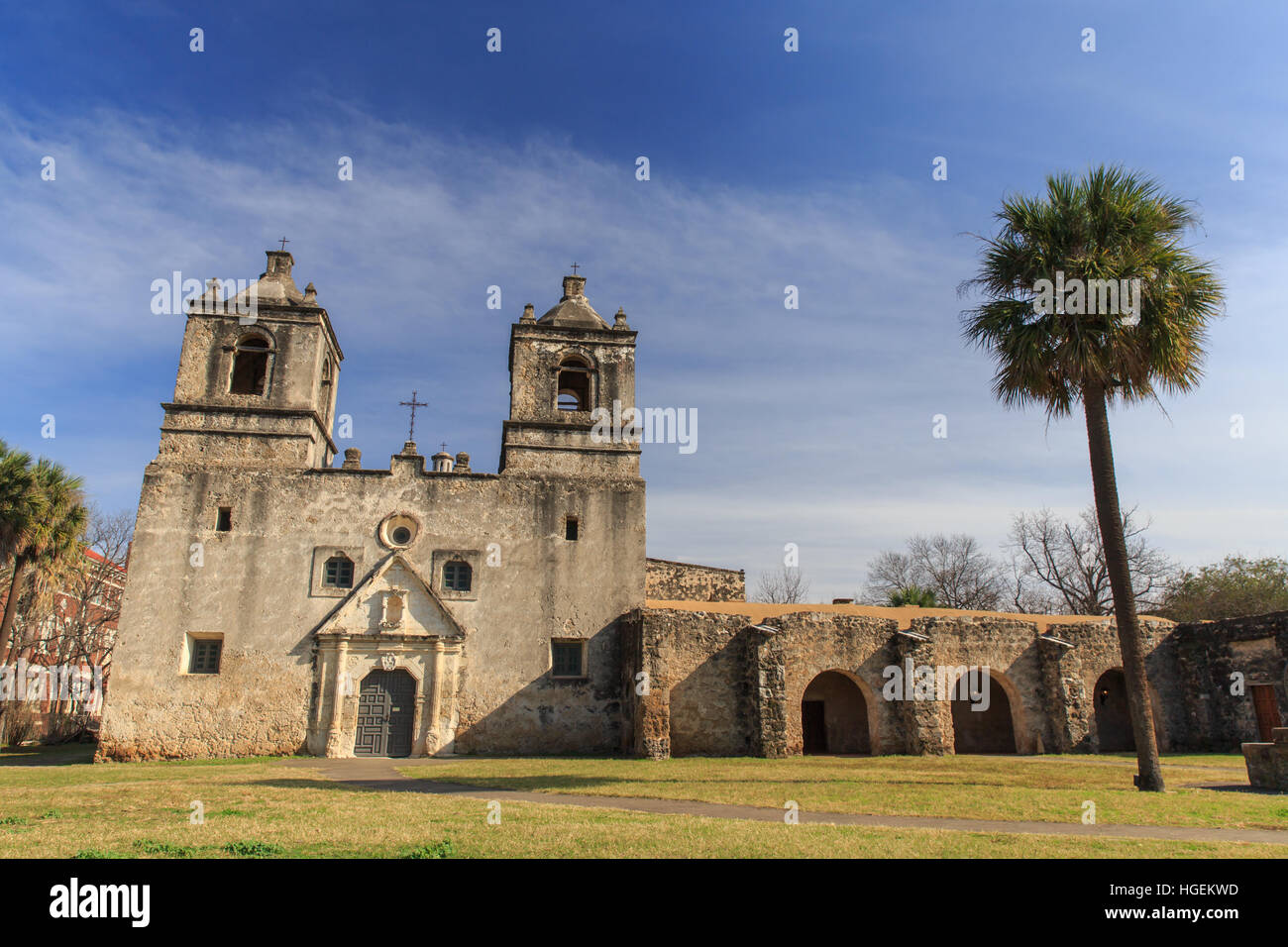 Mission Concepcion on the Mission trail, a wold heritage site, in San Antonio, TX, USA. Stock Photo