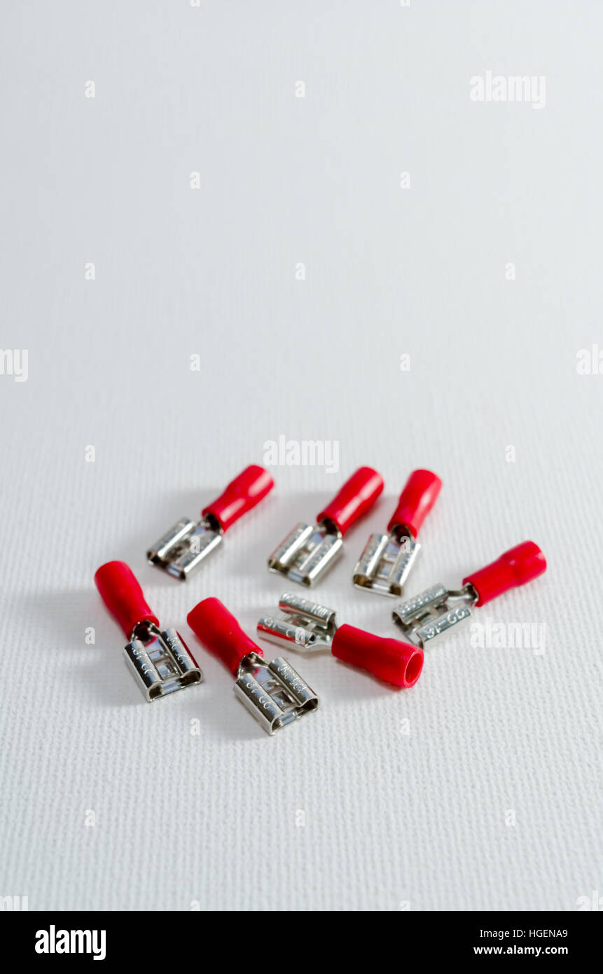 A Studio Photograph of Red Female Spade Terminals Stock Photo