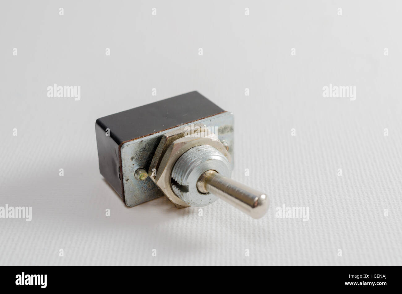 A Studio Photograph of an Old Metal Toggle Switch Stock Photo