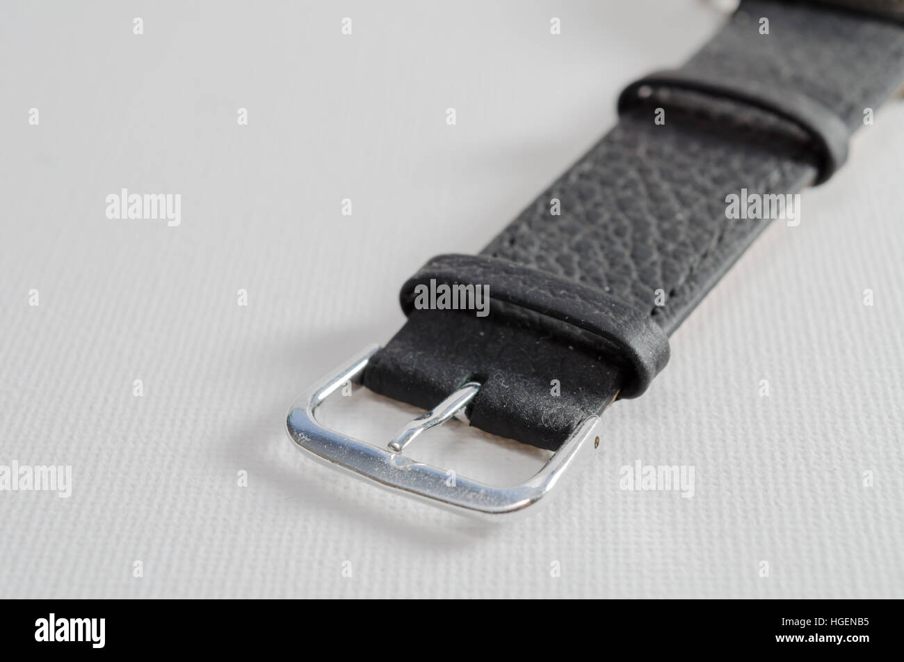 A Studio Photograph of a Black Leather Watch Strap Stock Photo