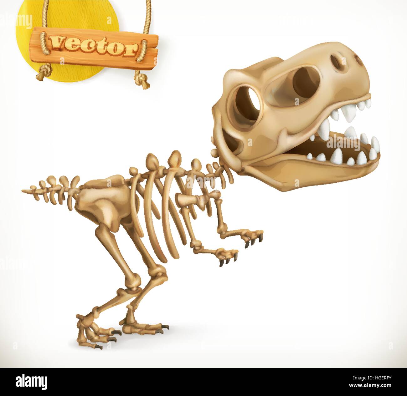 Dinosaur skeleton cartoon character. Funny animals 3d vector icon Stock Vector