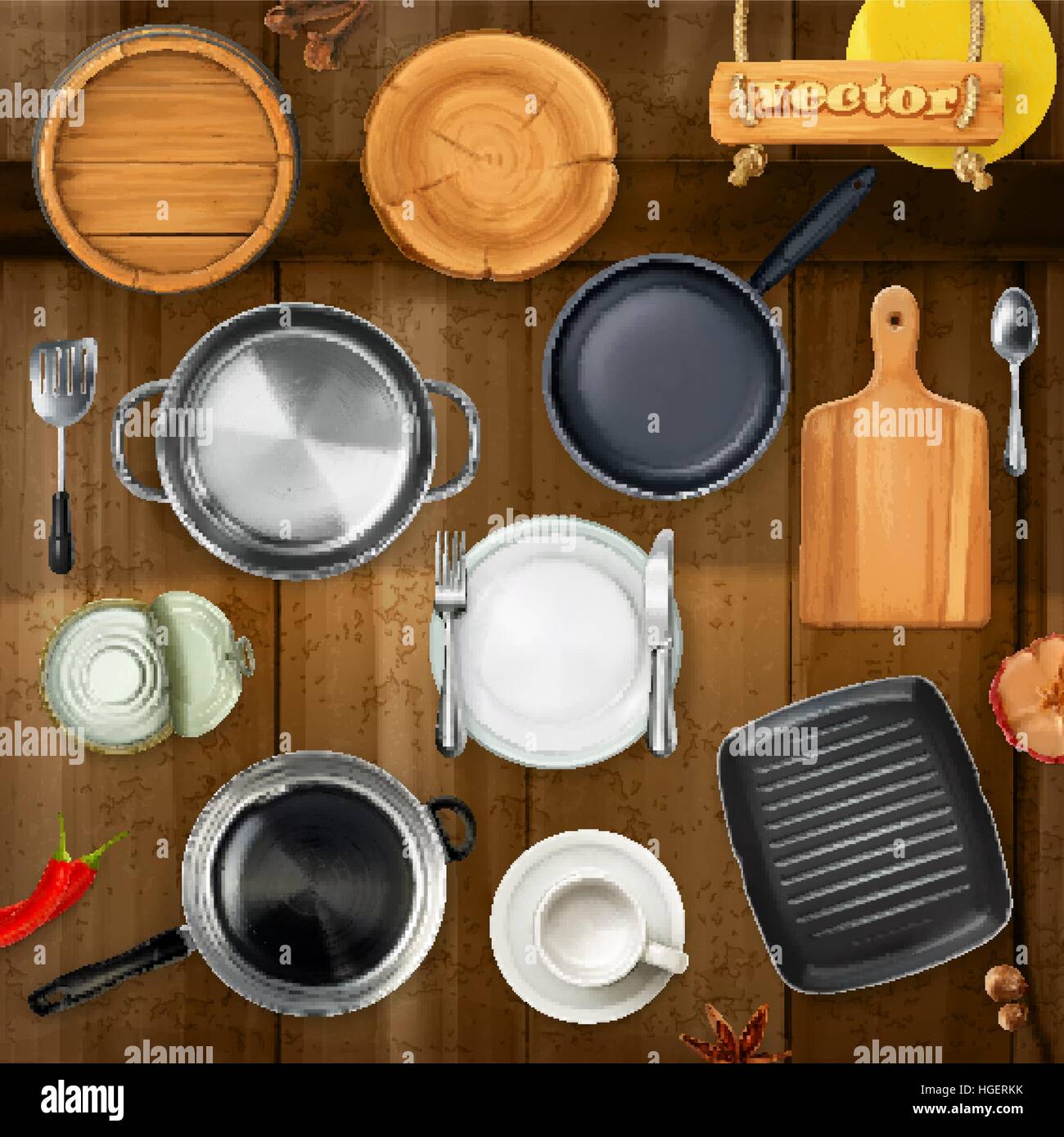 Pots and pans. Set of cooking kitchen utensils and cookware. 3d  illustration Stock Photo - Alamy