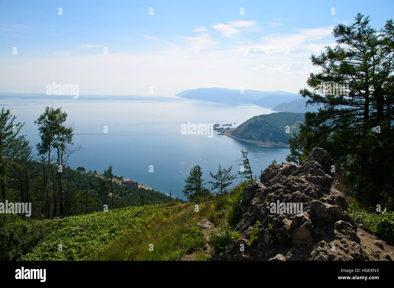 Viewpoint over Lake Baikal in Listvyanka. Stock Photo