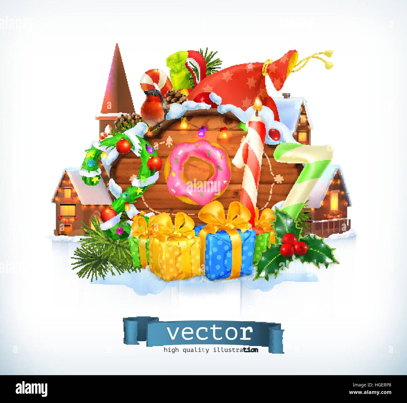 Merry Christmas and Happy New Year 2017. 3d vector icon Stock Vector