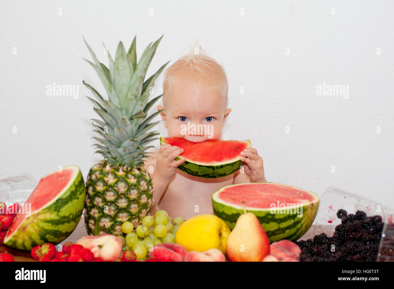 Child with fruits Stock Photo