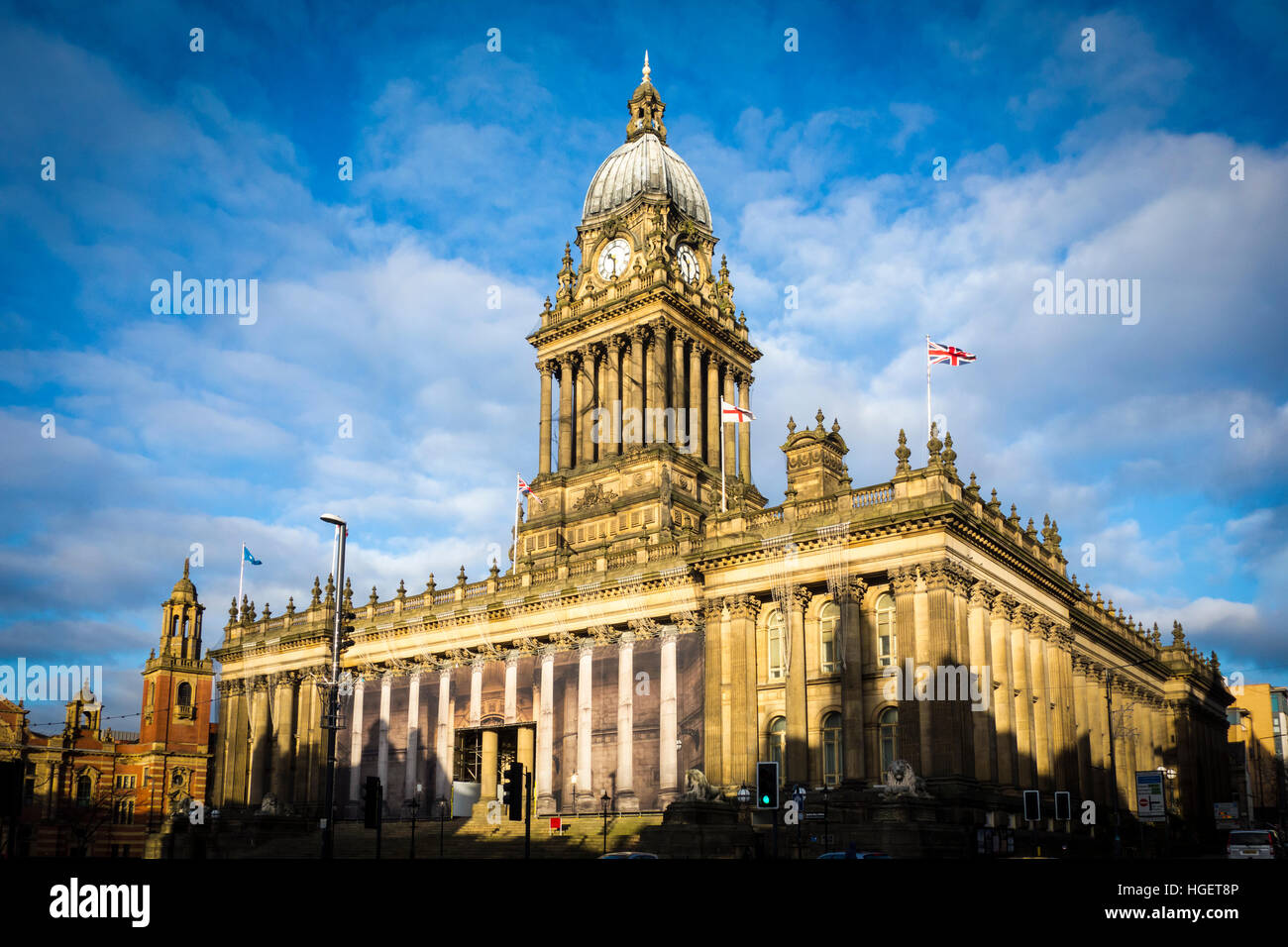 Leeds Town Hall by architect Cuthbert Brodrick. The Headrow, Leeds, West Yorkshire, UK Stock Photo