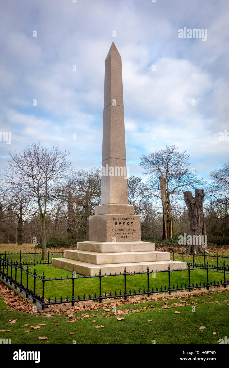 The Speke Monument by Philip Hardwick dedicated to explorer John Hanning Speke, Kensington Gardens, London, UK Stock Photo