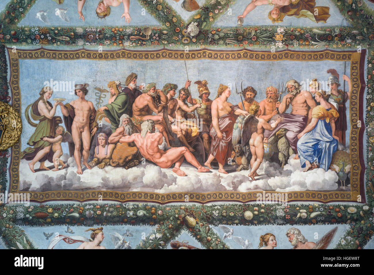 Rome. Italy. Villa Farnesina. The Council of Gods fresco by Raphael & his workshop, 1518. Stock Photo