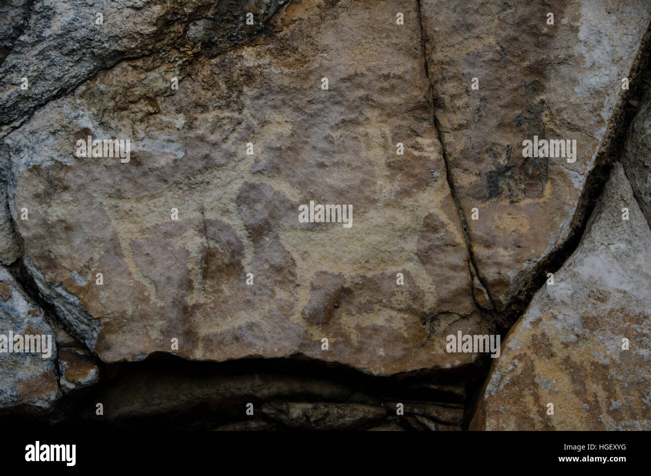 Prehistoric rock painting in Southern Siberia near Lake Baikal Stock Photo